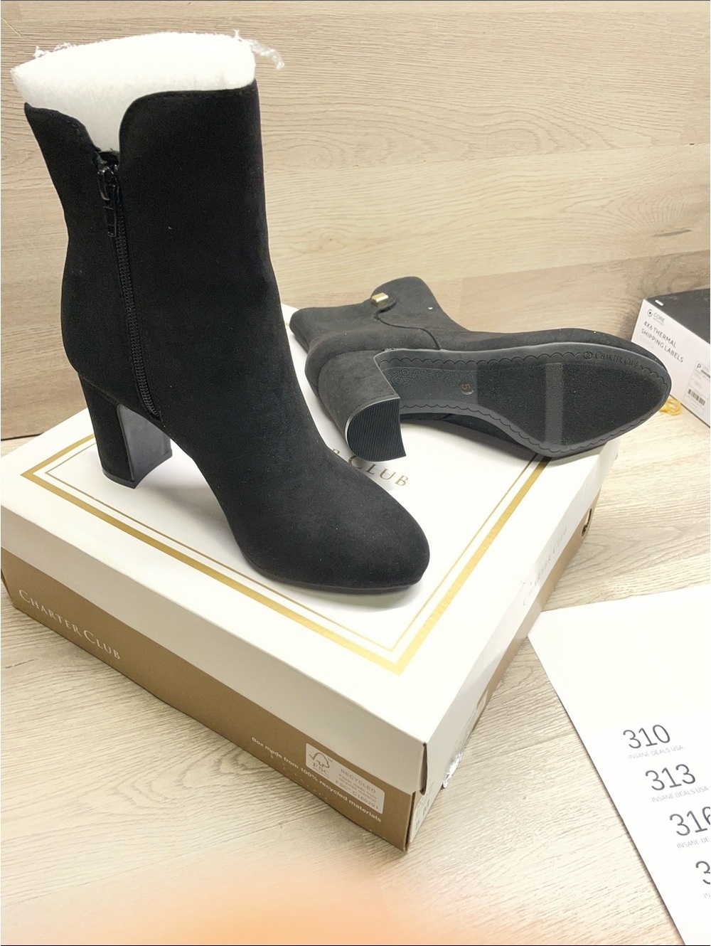 Charter Club Black Suede Block Heel Ankle Boots #309